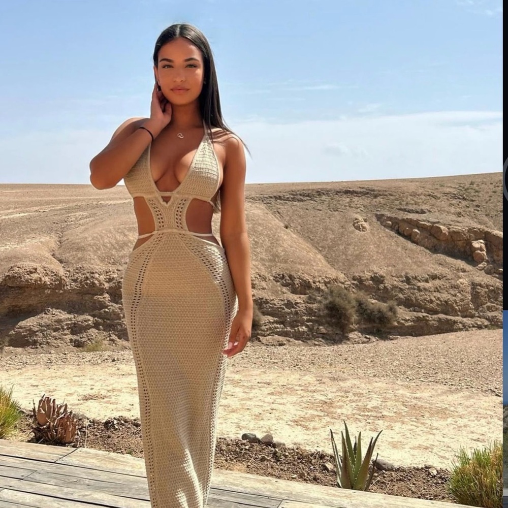 Beige Crochet Maxi Dress with Cutouts - Women's Summer Dress
